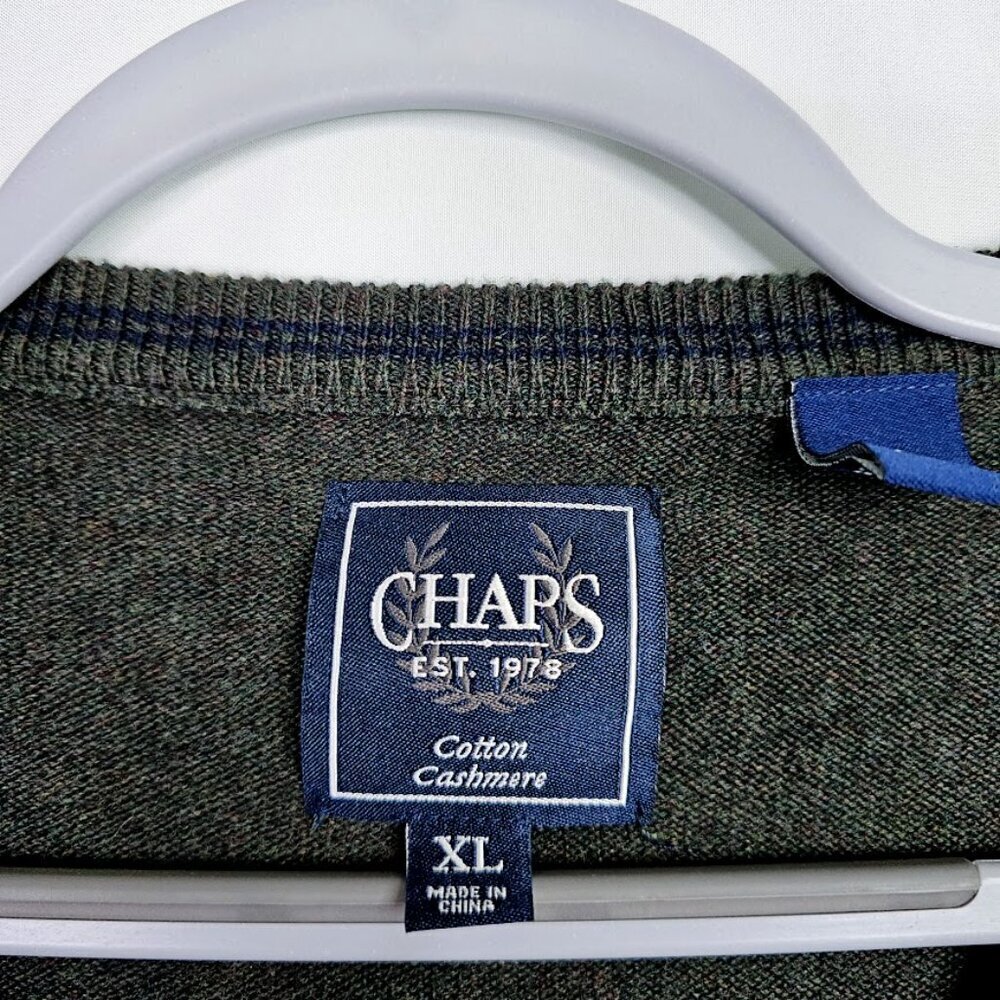 CHAPS RALPH LAUREN Men's Pullover Sweater Size XL CHARCOAL GRAY Cotton Cashmere - Picture 3 of 7